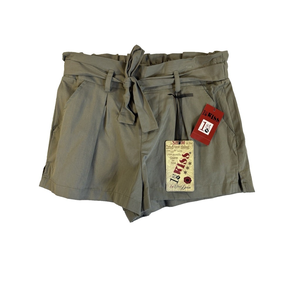 1st Kiss‎ Juniors 9 Olive Green Paperbag Shorts High Waist Tie Belted Summer NEW